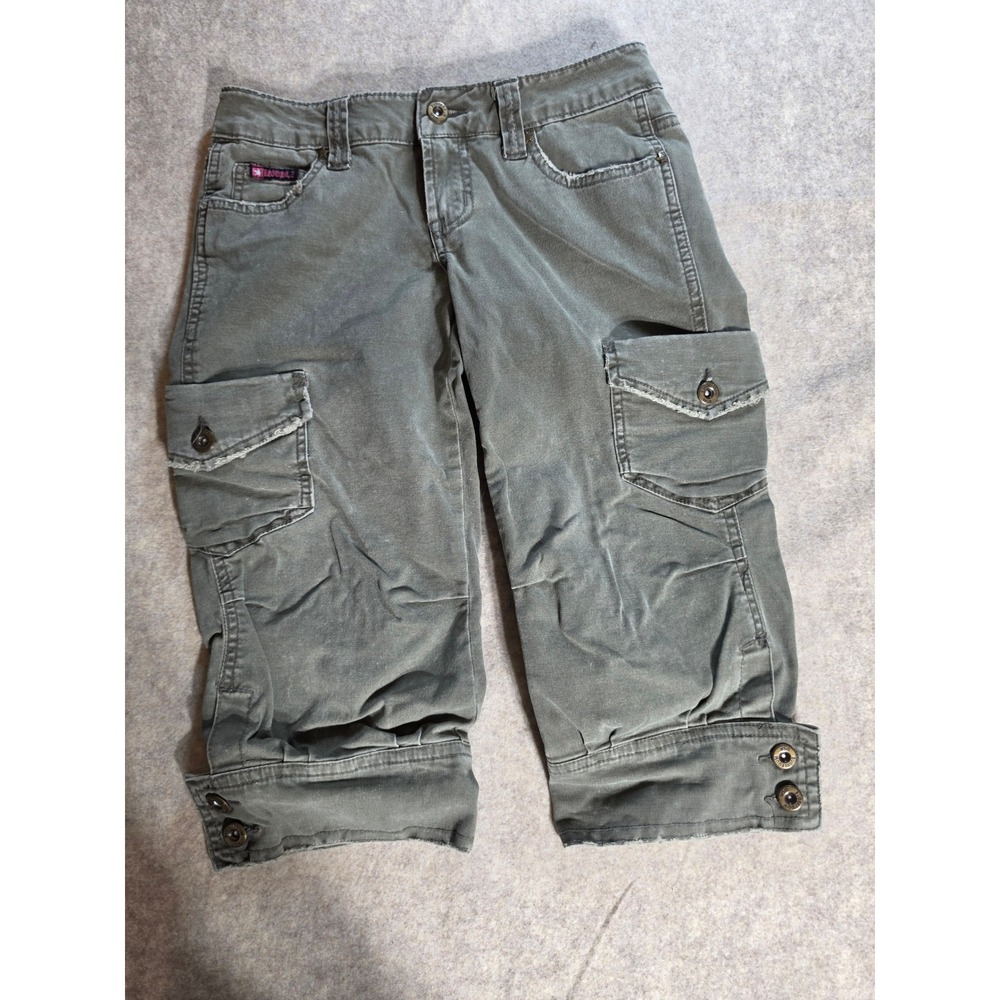 Bubblegum USA Olive Green Cargo Capri Pants Distressed Y2K Utility Size 1/2